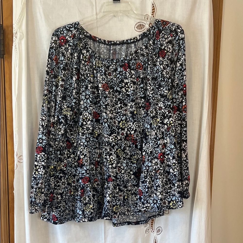 Floral Long-Sleeve Peasant Top - Black Multi